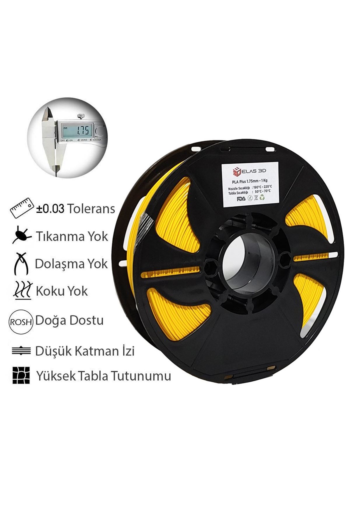 Elas%201.75mm%20Sarı%20PLA%20Plus%20Filament